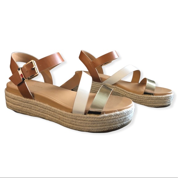 NWOT Tommy Hilfiger Tri-color Vegan 🌱 Leather Espadrille Jute Platform Sandals - Picture 3 of 11
